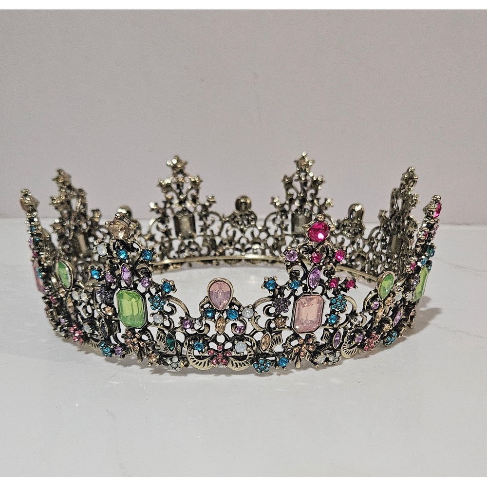 Bronze Multi Color Rhinestone Full Round Crown Tiara Pageant